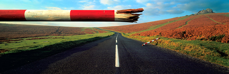 We broke the barriers years ago. Client NCR. Art director Tony Holman. Method wWe took the broken Barrier in the back of the volvo to Dartmoor where we closed a section of the road.